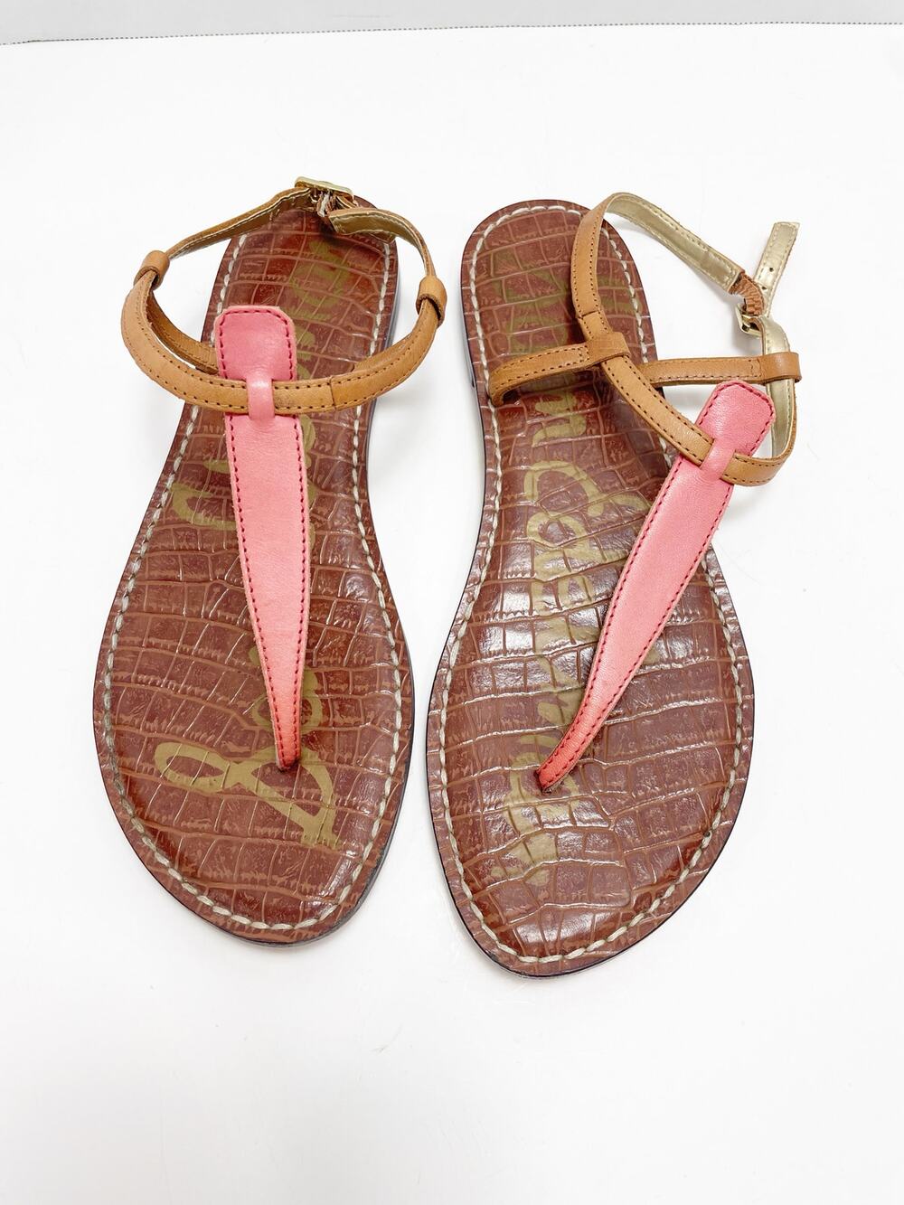 Sam Edelman Gigi Thong Sandal Leather Pink Brown Sz 9